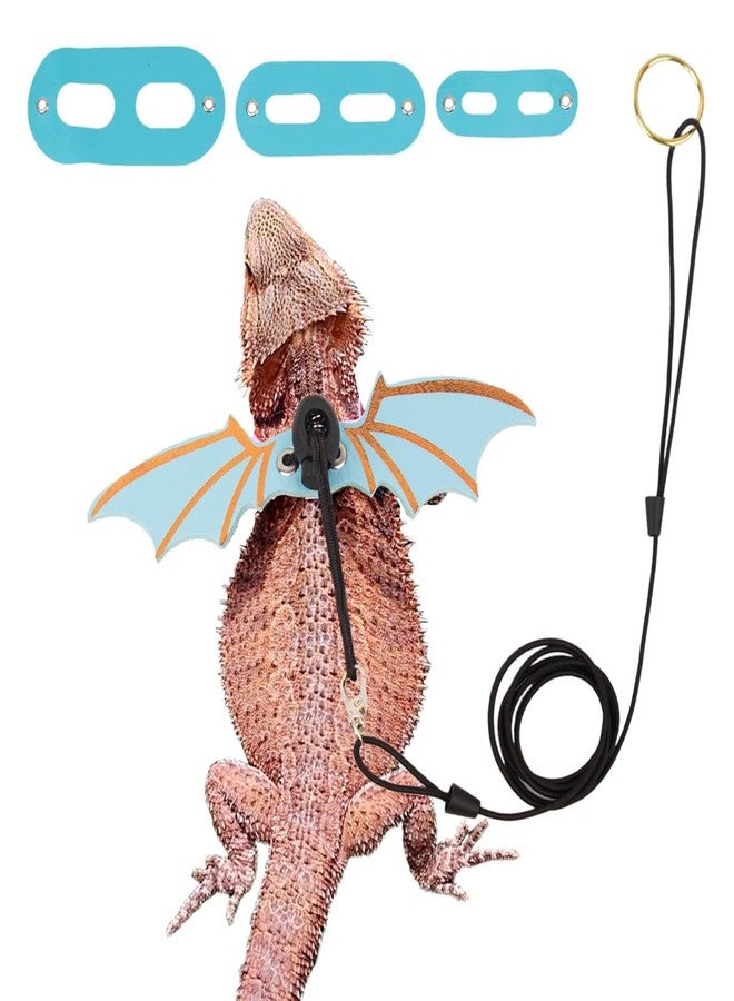 disclean Adjustable Lizard Harness and Leash Set with Wings 3 Pack S M L Soft Leather Reptile Costume Accessories for Bearded Dragon Chameleon Guinea Pig Small Animals Blue - Image 1